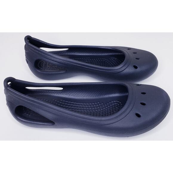 CROCS Girl's Size J2 KADEE Black Ballet Flats w/ Cut Out Slip On Shoes in VGUC - Picture 5 of 12